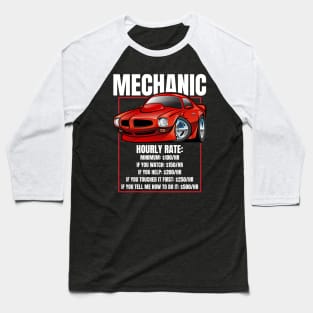 Funny Mechanic Hourly Rate Humor Classic Muscle Car Cartoon Baseball T-Shirt